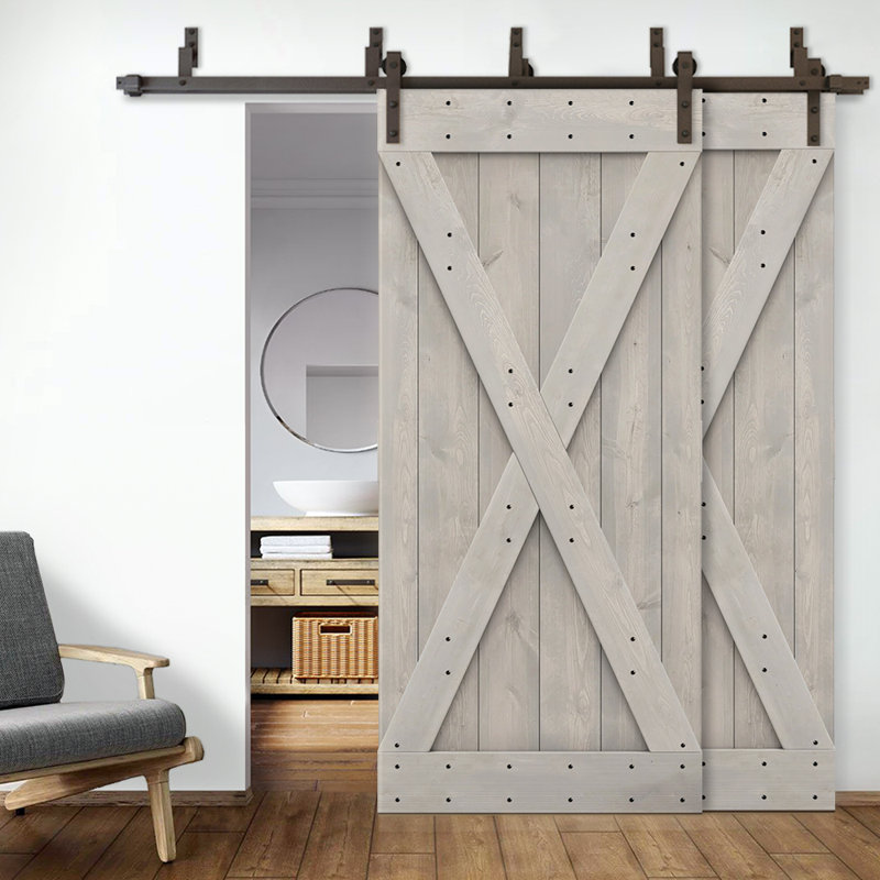 Calhome Paneled Wood and Metal Barn Door with Installation Hardware Kit